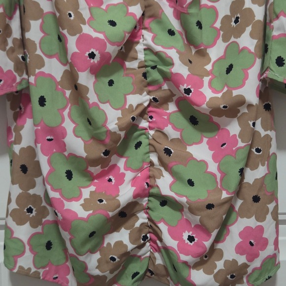 VERO MODA Womens L Gathered Front Floral‎ Print Mini Dress V Neck Long Sleeve - Picture 3 of 9